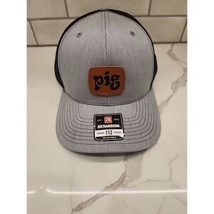 Richardson 112‎ Pig Square Leather Patch Trucker Hat Gray Black Adjustable Snap